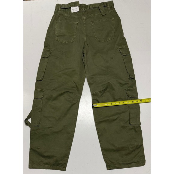Zara Womens High Waisted Cargo Pants Olive Green Wide Leg Buckle Strap Size 6 - Picture 4 of 4